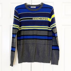Bikkembergs Crewneck Pullover Long Sleeve 100% Cotton Sweater Blue, Gray Stripes